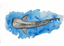 Load image into Gallery viewer, If you have a love for Marine animals, than these are the prints for you! These stunning wall prints are perfect as singles or sets of 3, 4, 5 and 6. The mix of soft and dark blues give a calming feel to each print. This one features a Whaleshark. These would be gorgeous in a child’s bedroom. Beautiful and educational all in one.