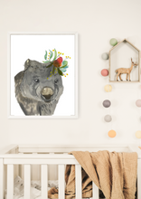 Load image into Gallery viewer, This handsome wombat print is perfect for bedrooms, nurseries and toy rooms. Wombats are an iconic Australian animal, perfect for all little explorers