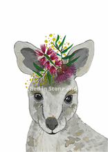 Load image into Gallery viewer, We are blessed in Australia with beautiful flora and fauna. These beautiful Australian animal prints are perfect for little bedrooms. This one features a Kangaroo.