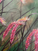 Load image into Gallery viewer, ‘Windy Grasses’ is an original acrylic canvas painting. It measures 91.4 x 121.9cm and is a beautiful statement piece. As a child Toni grew up in the bush and there was nothing better on a hot day, than a gently breeze to cool you down. You always knew when it was coming by the way the grasses moved. This was her inspiration for 'Windy Grasses'.