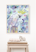 Load image into Gallery viewer, ‘Ivy’ the Sulphur-Crested Cockatoo is a print of my original watercolour, mixed media painting. A modern twist for the bird lovers.