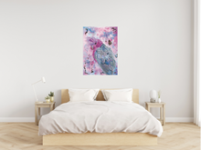 Load image into Gallery viewer, If you have visited Australia, you would have seen the stunning Pink Galah. These birds really are breathtaking! This painting is a beautiful mix of realism and abstract. Soft pinks and blues, mixed with gold leaf make this a statement piece!