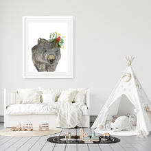 Load image into Gallery viewer, This handsome wombat print is perfect for bedrooms, nurseries and toy rooms. Wombats are an iconic Australian animal, perfect for all little explorers