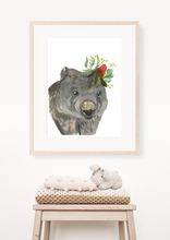 Load image into Gallery viewer, This handsome wombat print is perfect for bedrooms, nurseries and toy rooms. Wombats are an iconic Australian animal, perfect for all little explorers