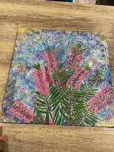 Load image into Gallery viewer, Callistemon, known as the Bottle Brush Tree are native to Australian and are known for their beautiful flowers. The flowers attract native birds, especially honey eaters, and reward the gardener with extraordinary amounts of colour. These unique flowers made the perfect theme for this painting.