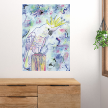 Load image into Gallery viewer, ‘Ivy’ the Sulphur-Crested Cockatoo is a print of my original watercolour, mixed media painting. A modern twist for the bird lovers. 

