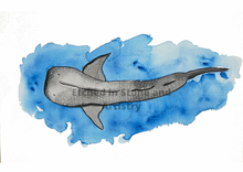 Load image into Gallery viewer, If you have a love for Marine animals, than these are the prints for you! These stunning wall prints are perfect as singles or sets of 3, 4, 5 and 6. The mix of soft and dark blues give a calming feel to each print.  This one features a Whaleshark.  These would be gorgeous in a child’s bedroom. Beautiful and educational all in one. 
