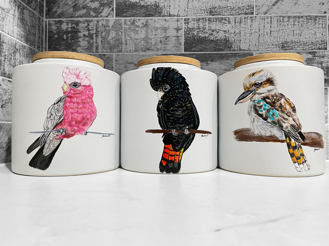 Set of 3 Hand Painted Canisters