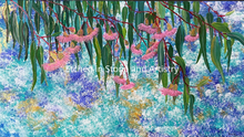 Load image into Gallery viewer, ‘Busy Gums’ is an original acrylic canvas painting. It measures 50 x 101cm. As a child, Toni grew up in the bush and because of this, she has a love for all things Australian. The Australian flora and fauna are spectacular and make for beautiful paintings. 

