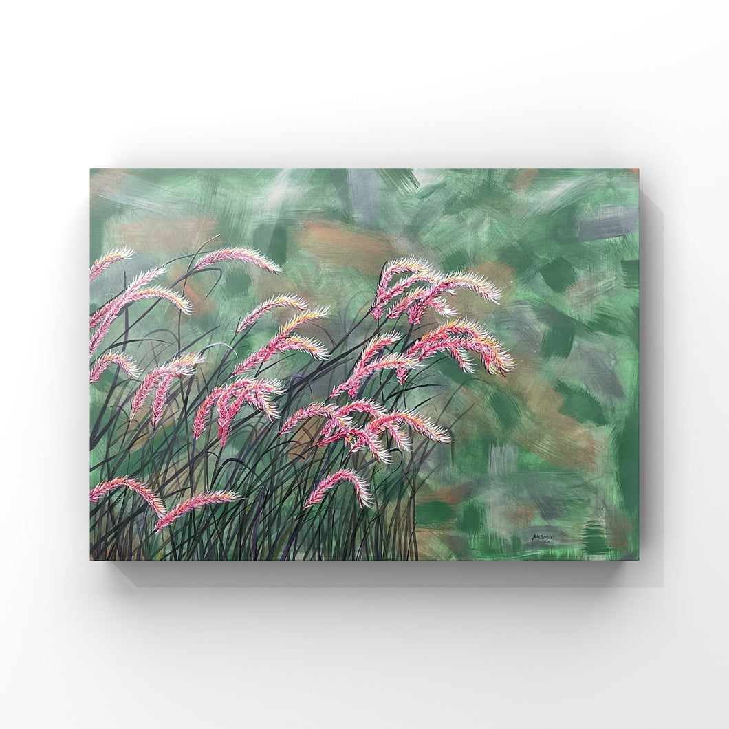 ‘Windy Grasses’ is an original acrylic canvas painting. It measures 91.4 x 121.9cm and is a beautiful statement piece.       As a child Toni grew up in the bush and there was nothing better on a hot day, than a gently breeze to cool you down. You always knew when it was coming by the way the grasses moved. This was her inspiration for 'Windy Grasses'. 