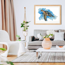 Load image into Gallery viewer, If you have a love for Marine animals, than these are the prints for you! These stunning wall prints are perfect as singles or sets of 3, 4, 5 and 6. The mix of soft and dark blues give a calming feel to each print.  This one features a Turtle.  These would be gorgeous in a child’s bedroom. Beautiful and educational all in one. 
