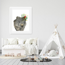 Load image into Gallery viewer, This handsome wombat print is perfect for bedrooms, nurseries and toy rooms. Wombats are an iconic Australian animal, perfect for all little explorers
