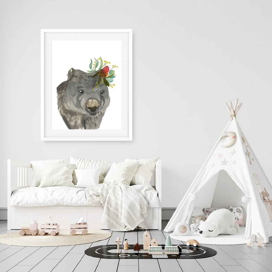 This handsome wombat print is perfect for bedrooms, nurseries and toy rooms. Wombats are an iconic Australian animal, perfect for all little explorers