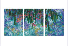 Load image into Gallery viewer, This is a Triptych art print of the original acrylic painting ‘Busy Gums’. As a child, Toni grew up in the bush and because of this, she has a love for all things Australian. The Australian flora and fauna are spectacular and make for beautiful paintings.         Toni has used a creative mixture of blues, gold and whites as the background. The gold is metallic and has a slight shimmer in the light. The vibrant pinks stand out, making this a beautiful statement piece.
