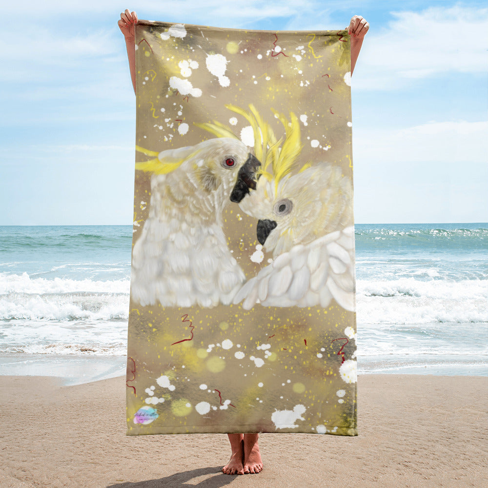 Abstract Sulphuric -Crested Cockatoo Beach Towel