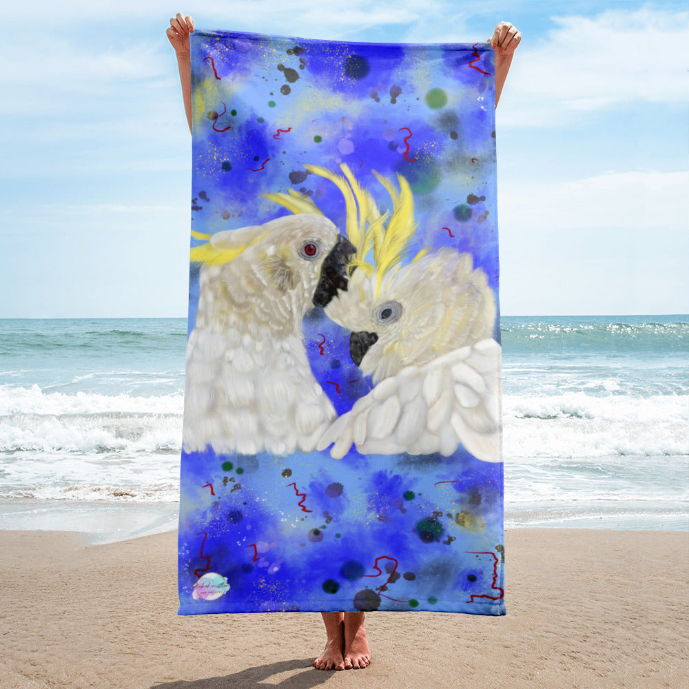 Blue Abstract Cockatoo Beach Towel